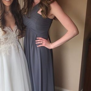 Bill Levkoff Charcoal -gray long bridesmaid dress